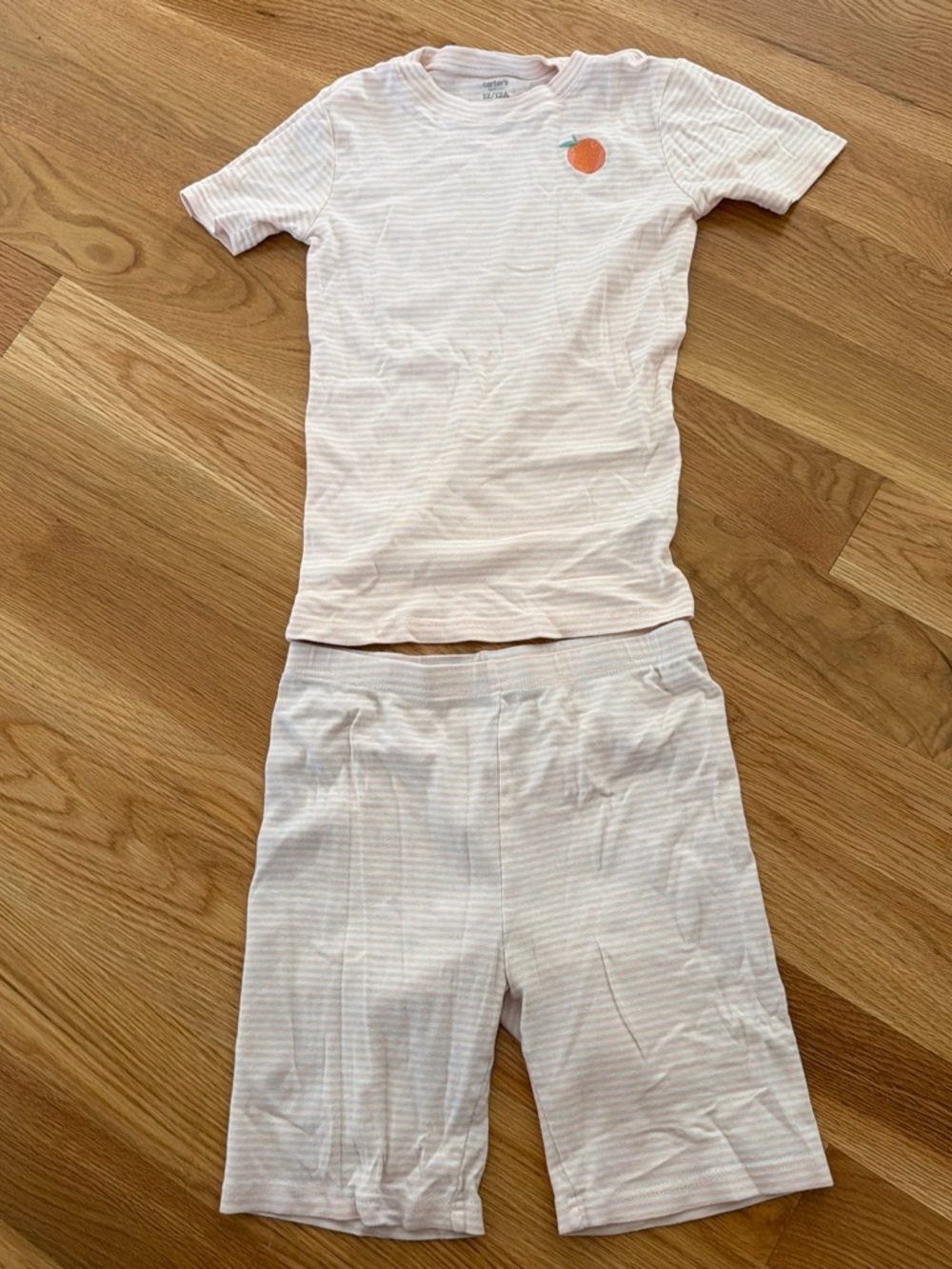 Carter's Light Pink Stripe Pajama Set with Peach Patch